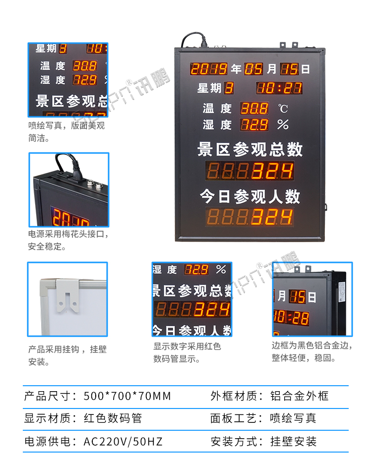 景區(qū)人數(shù)統(tǒng)計顯示屏產品參數(shù) 景區(qū)人數(shù)統(tǒng)計顯示屏產品參數(shù)