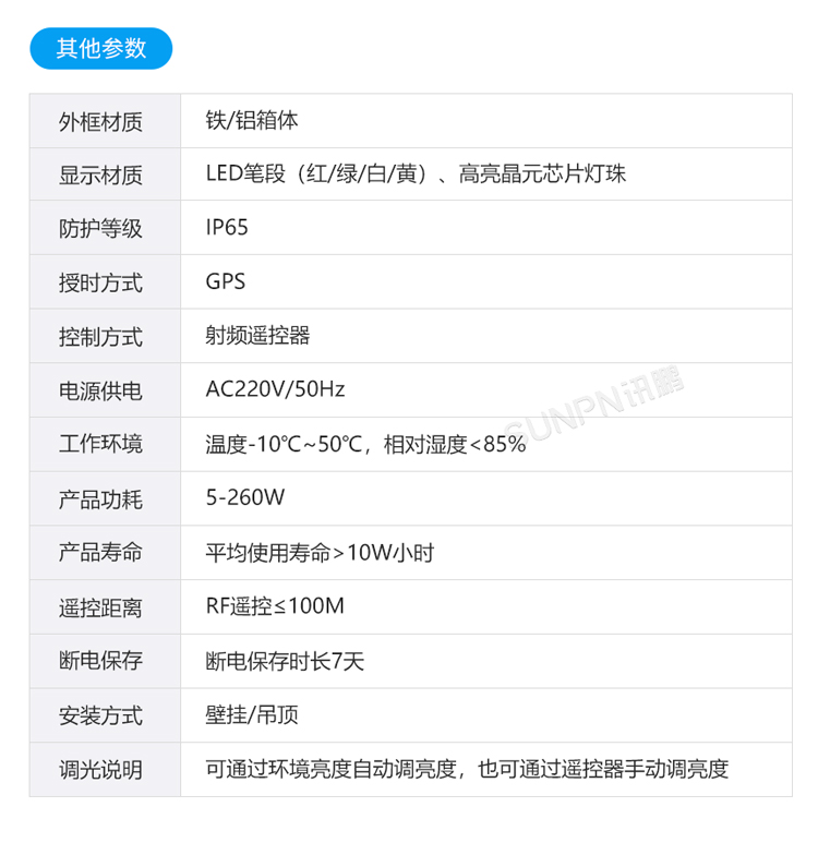 戶外時(shí)鐘參數(shù)說(shuō)明
